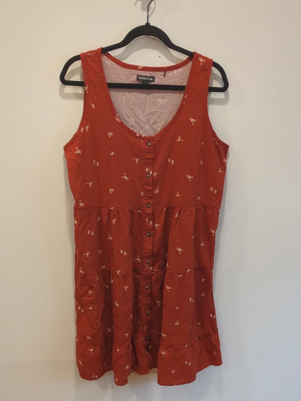 Granola Boho Beach Coastal Toad&Co Red Orange White Floral Mini Dress Size Large - Picture 2 of 9